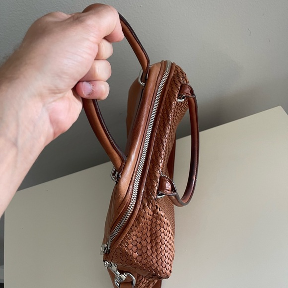 Rebecca Minkoff Bonnie Box Woven Almond Brown Leather Satchel Shoulder Bag - Picture 10 of 15